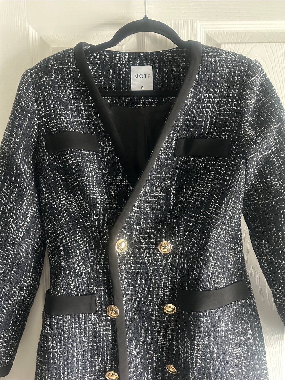 Navy/Black/White Tweed  Blazer Dress with Gold Buttons - Picture 4 of 12